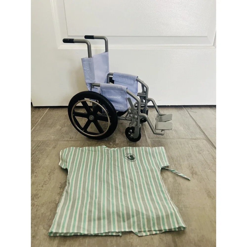Retired RARE American Girl Doll 18” Wheel Chair Wheelchair Purple Hospital Gown